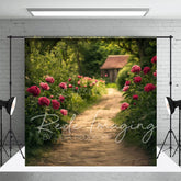 Aperturee - Aperturee Summer Greenery Rose Rustic Dirt Path Photo Backdrop